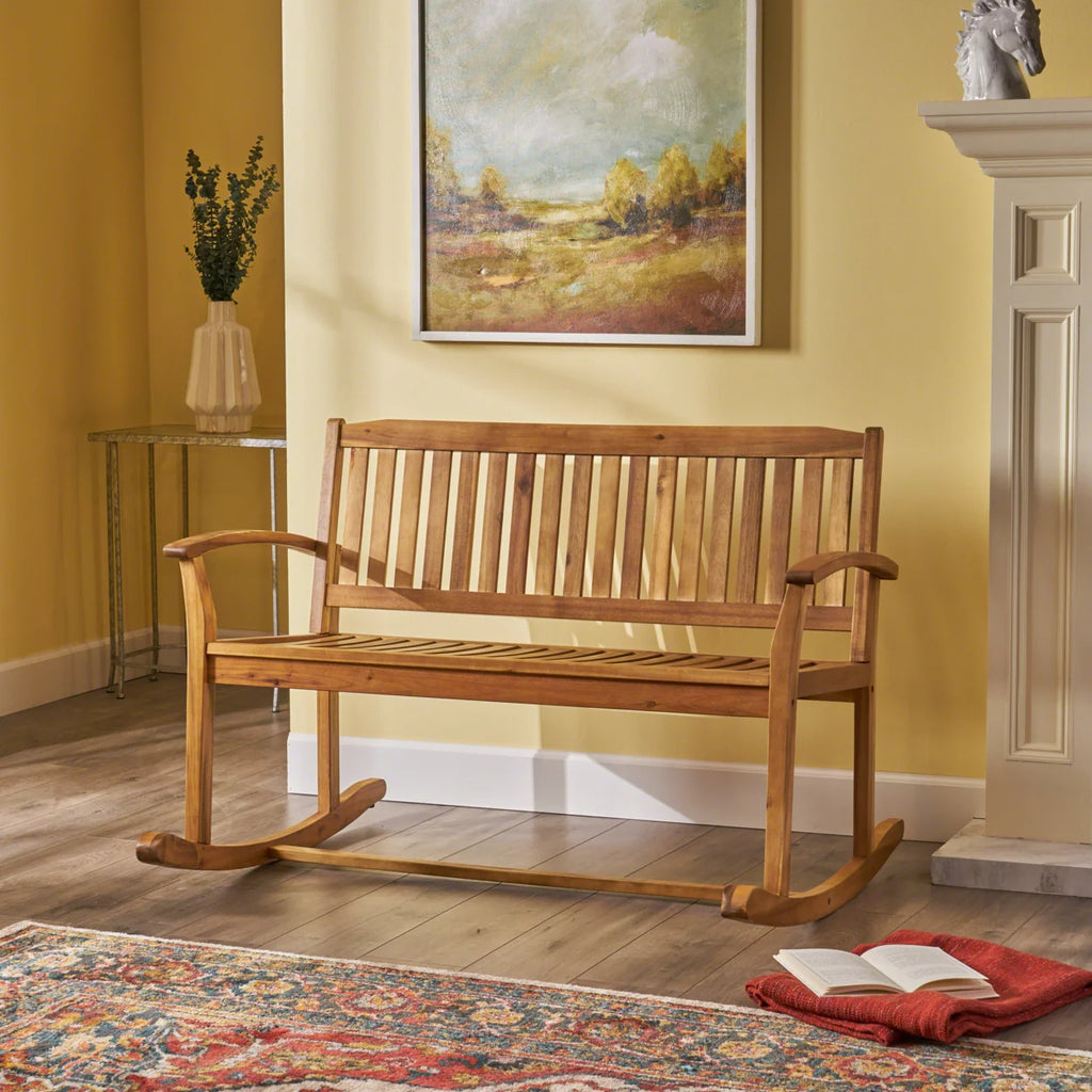 Acacia Wood Rocking Loveseat L5972