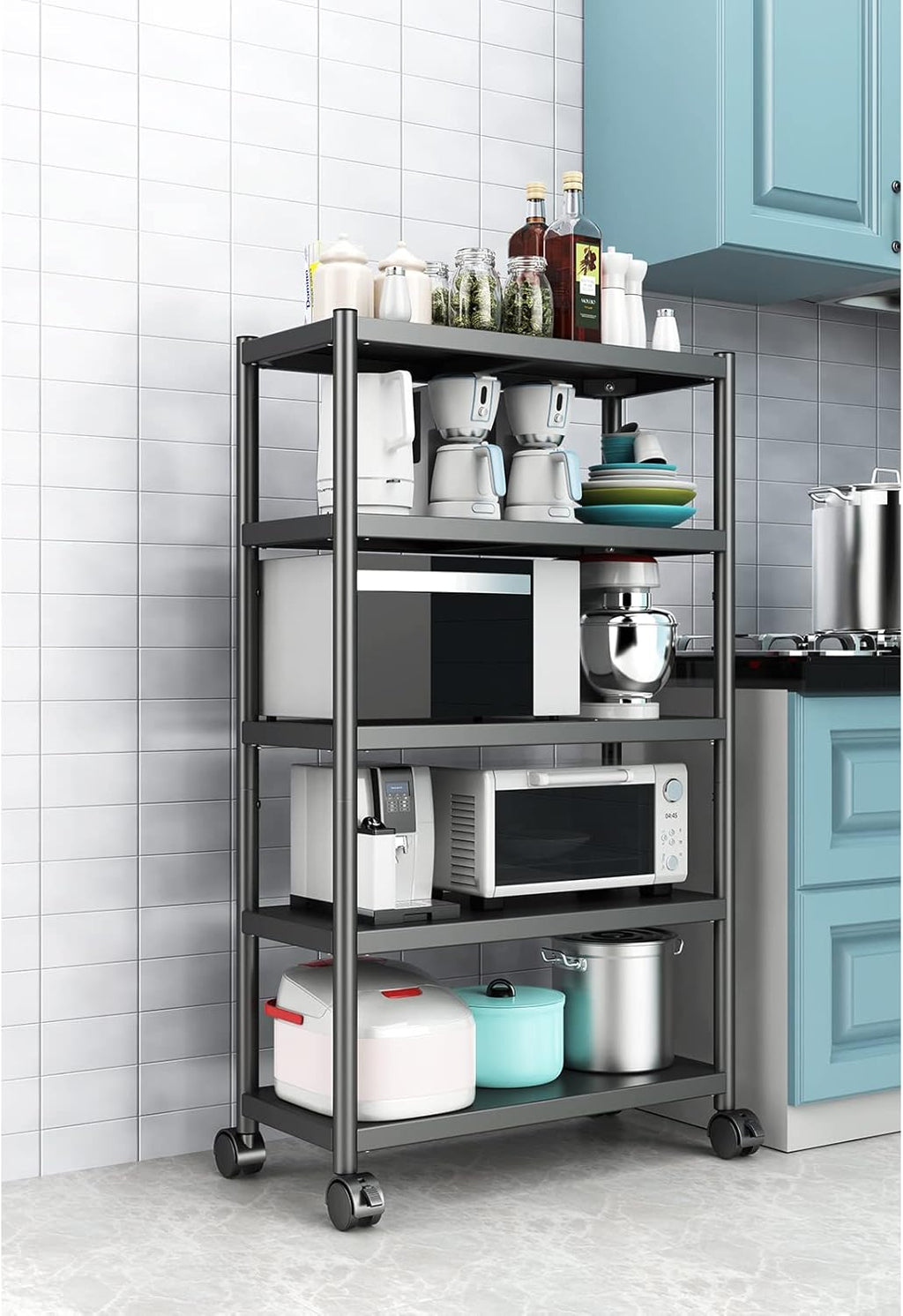 27.5 Inch 4 Tire Metal Wire Storage Shelf Black Utility Rack M740