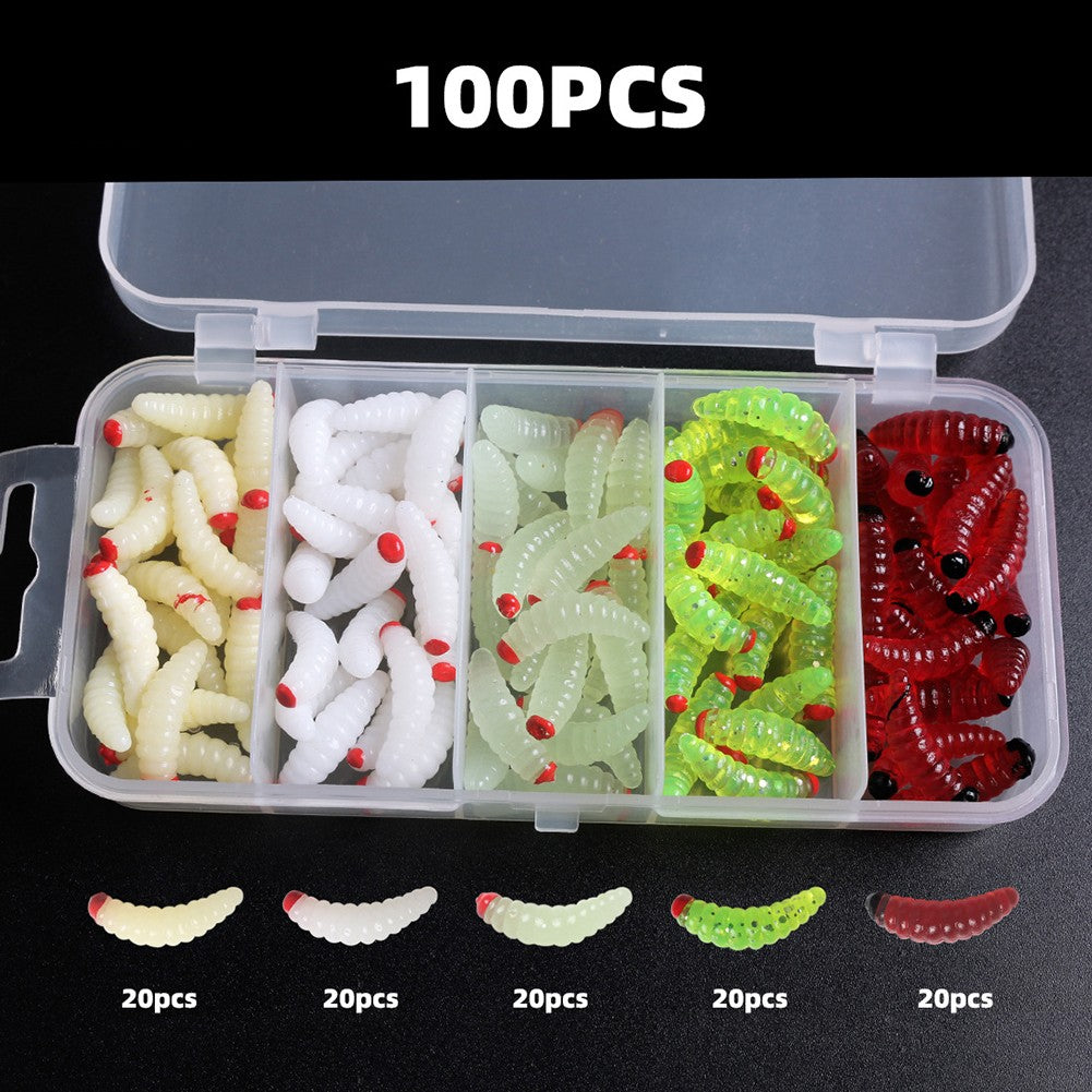 100Pcs Boxed Silica Gel Soft Bait Artificial Maggots G2605