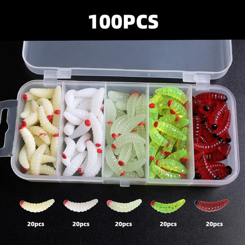 100Pcs Boxed Silica Gel Soft Bait Artificial Maggots G2605