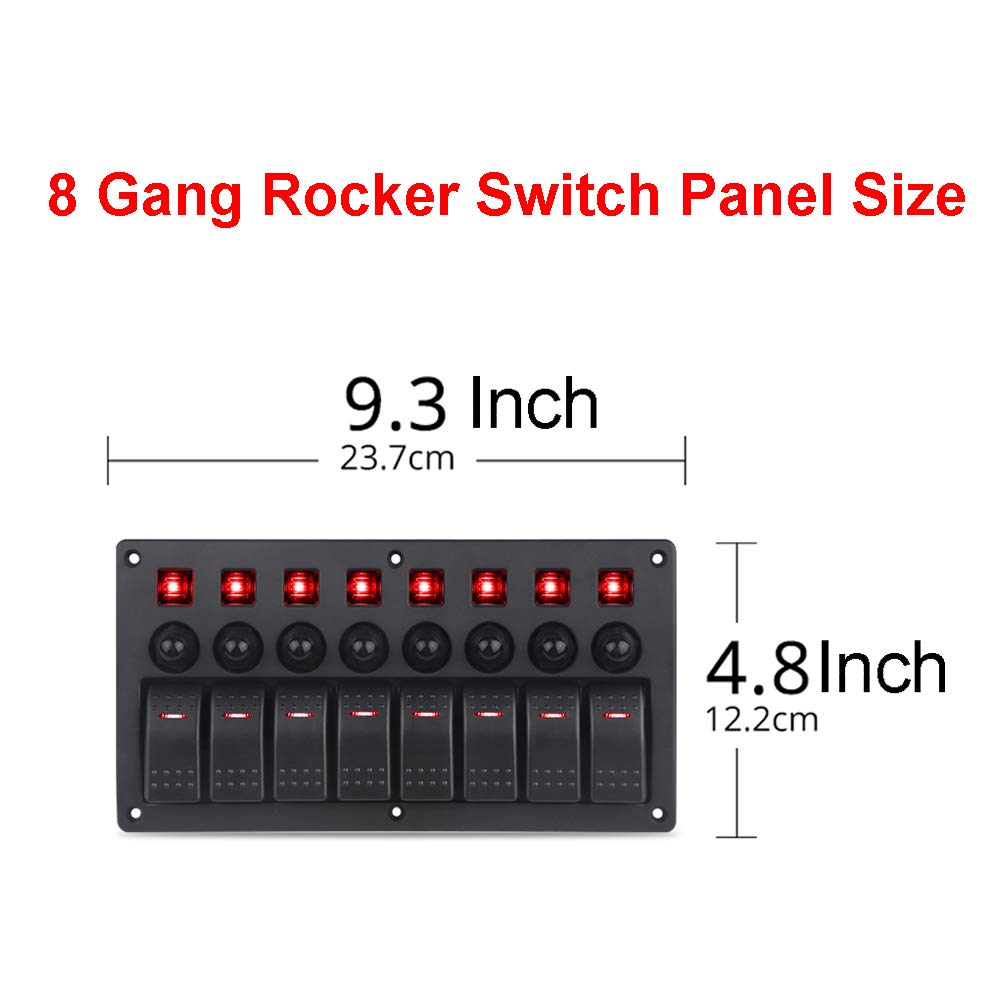 Red 8 Gang Waterproof Toggle Rocker Switch Panel with LED Indicator, Pack of 2 L892