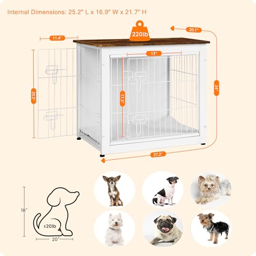 Dog Crate Furniture with Cushion, Wooden Kennel Table with Double Doors, Dark Gray I1682