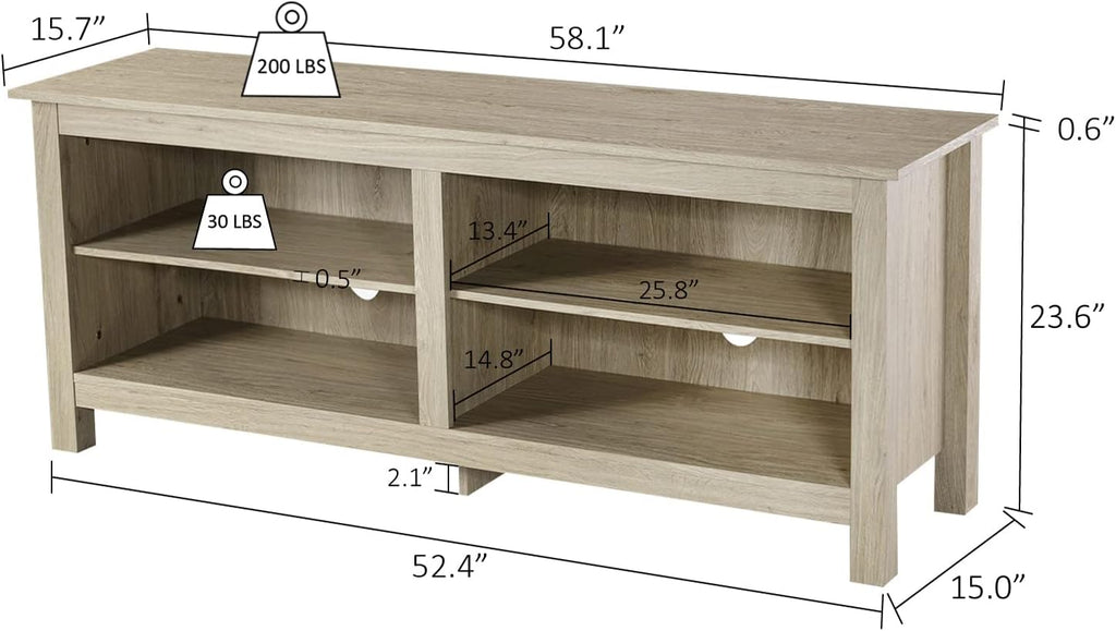 58 Modern TV Stand with 4 Open Storage Cabinets, Oak H726348