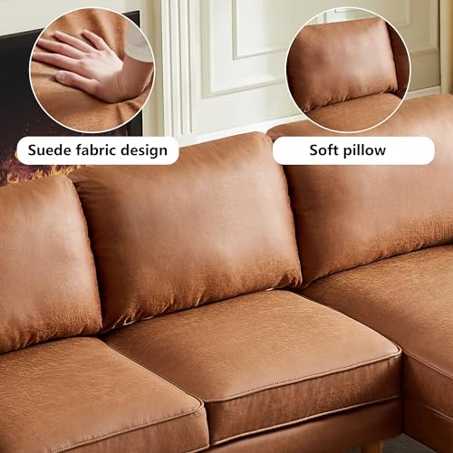 Brown Suede Fabric Convertible Sectional Sofa with Reversible Chaise K854