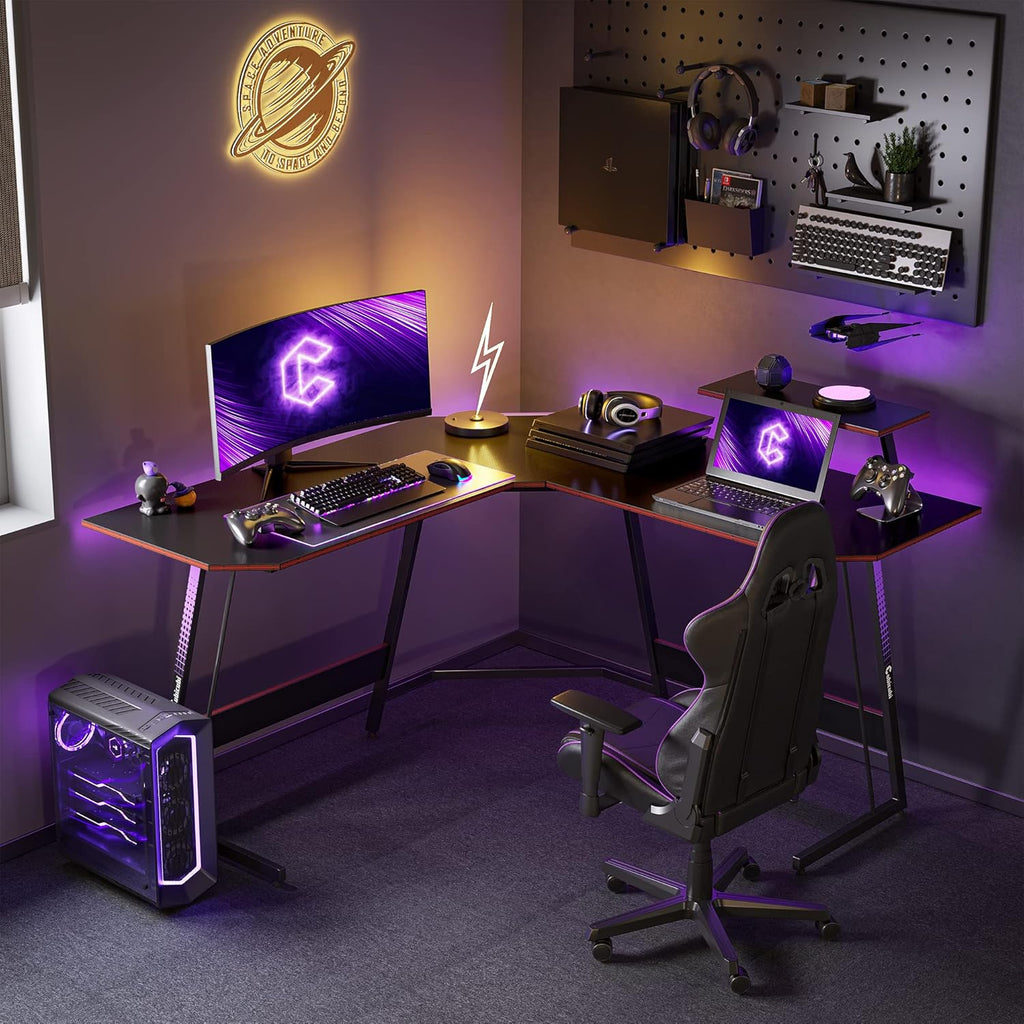 L Shaped Gaming Desk 53 inch Carbon Fiber Surface with Cable Tray E272133