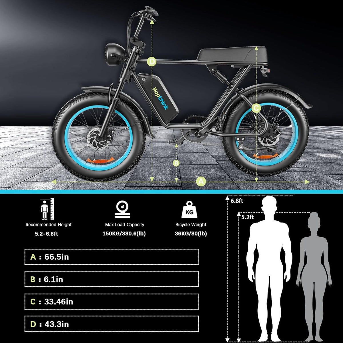 Blue 20" Fat Tire Dual Motor Electric Bike with Full Suspension & Hydraulic Disc Brake B3580