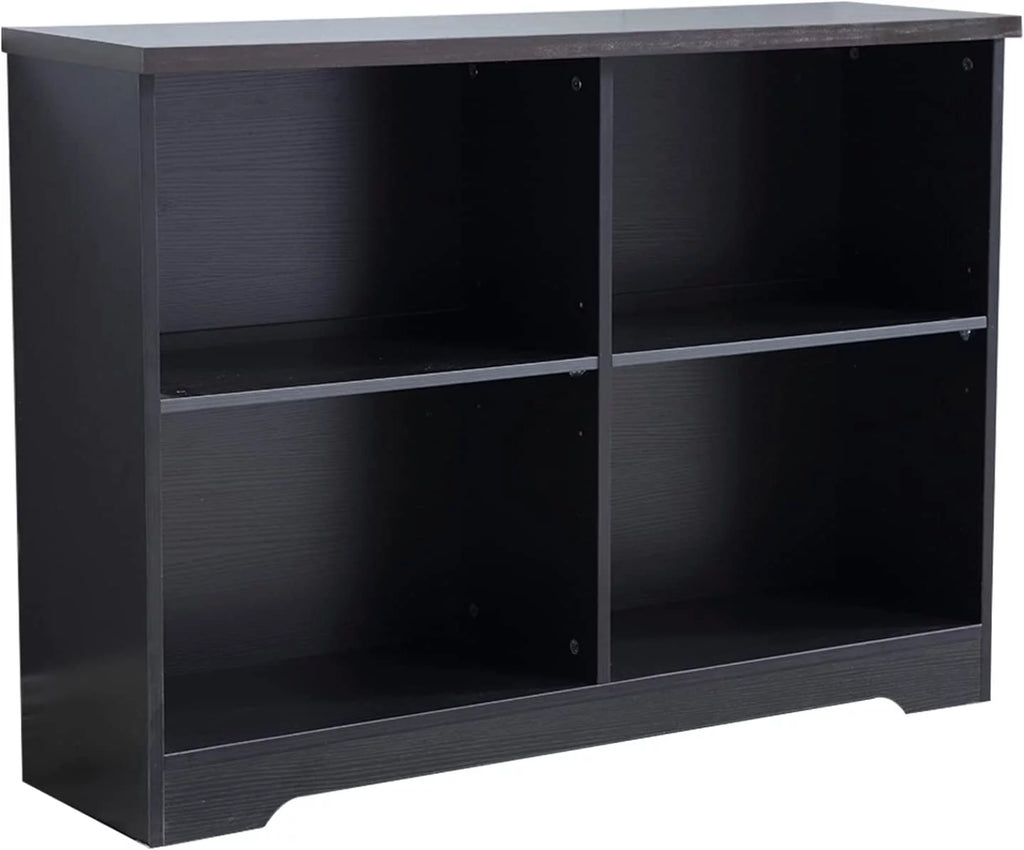 2 Tier 4 Open Shelf Wood Bookcase N7956