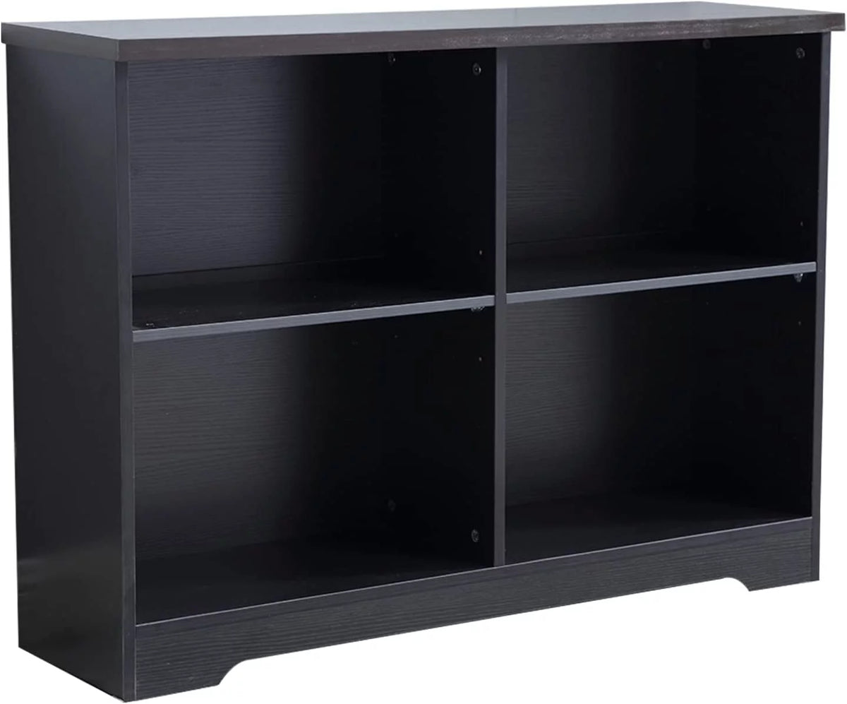 2 Tier 4 Open Shelf Wood Bookcase N7956