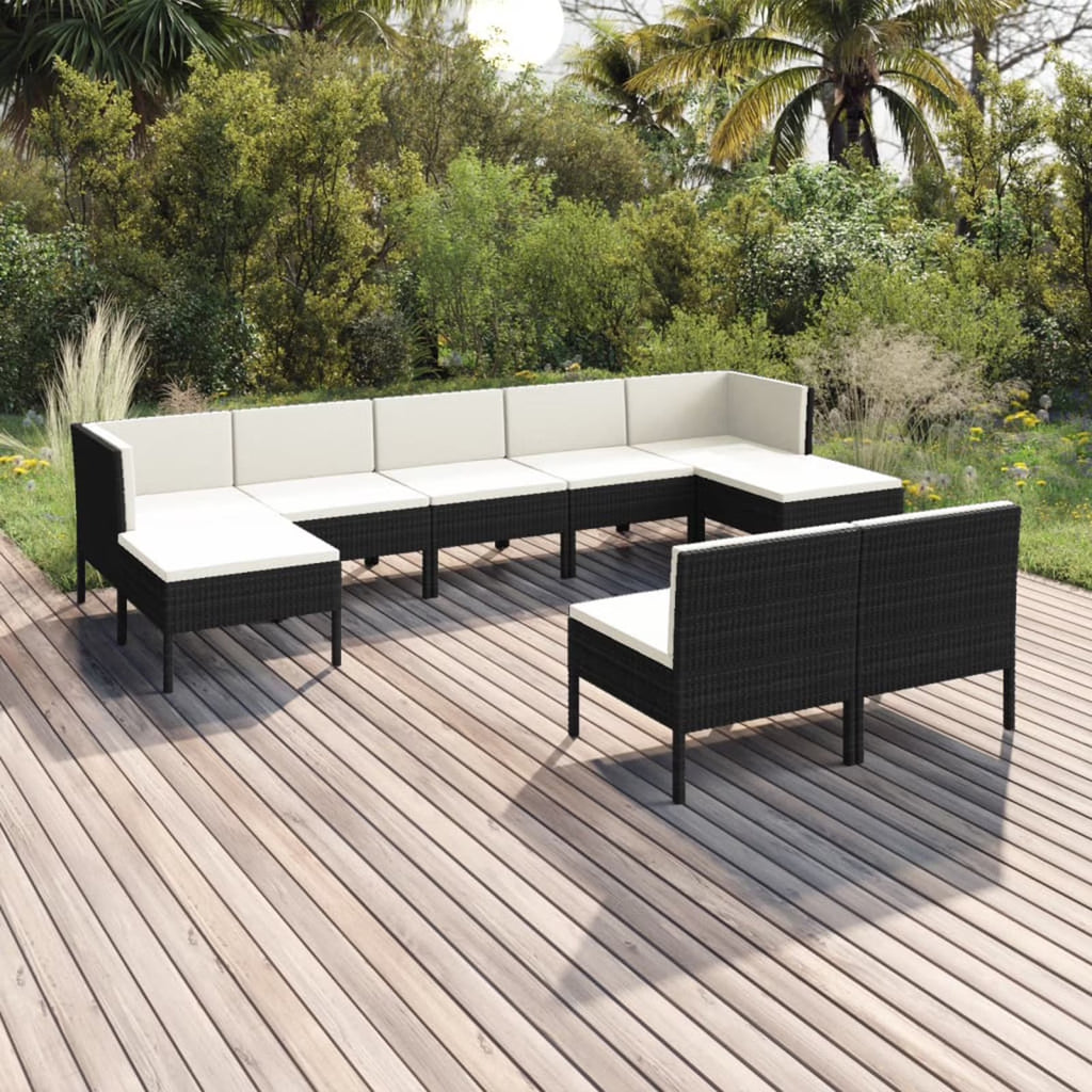 9 Piece Poly Rattan Outdoor Sectional Sofa Set with Cushions W8858