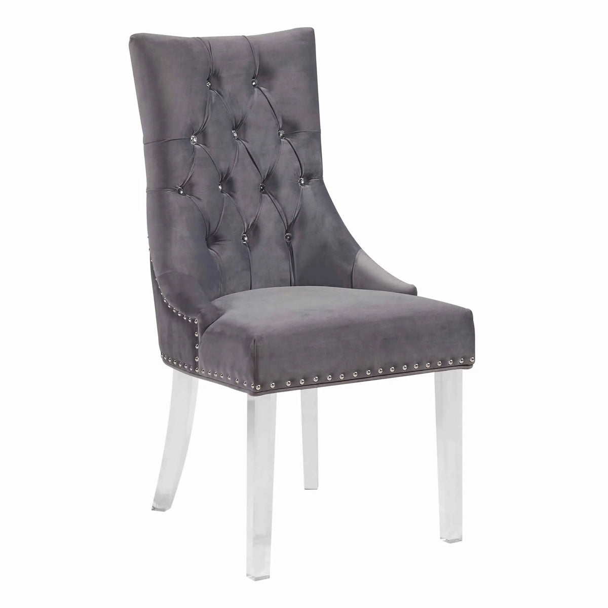 Velvet Button Tufted Dining Chair with Acrylic Legs T1756
