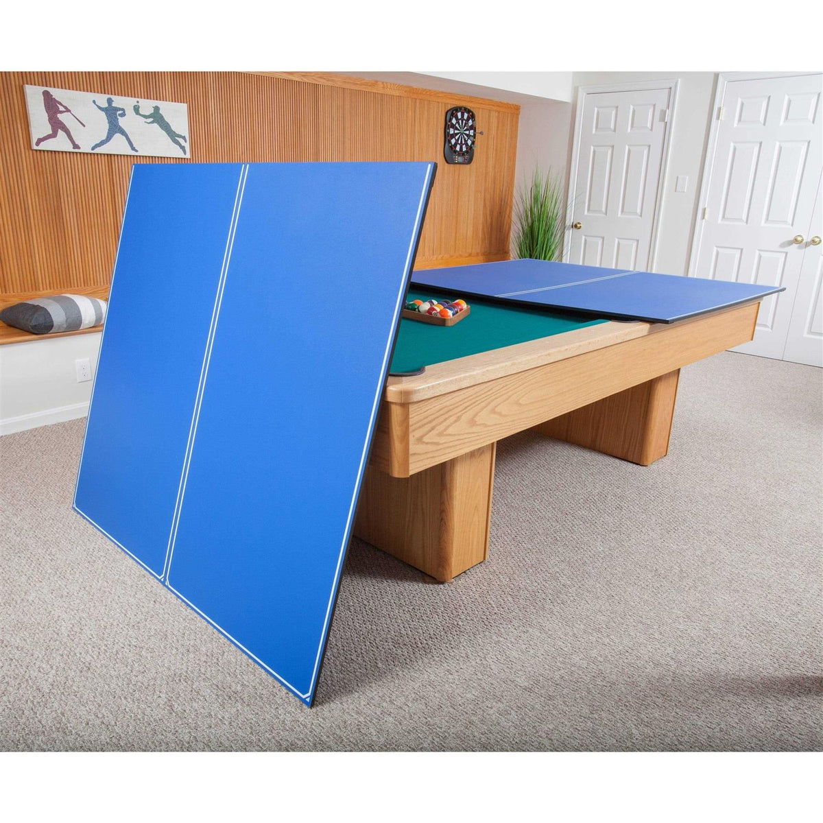 4-Piece Table Tennis Table Conversion Top with Ping Pong Net Set L468077