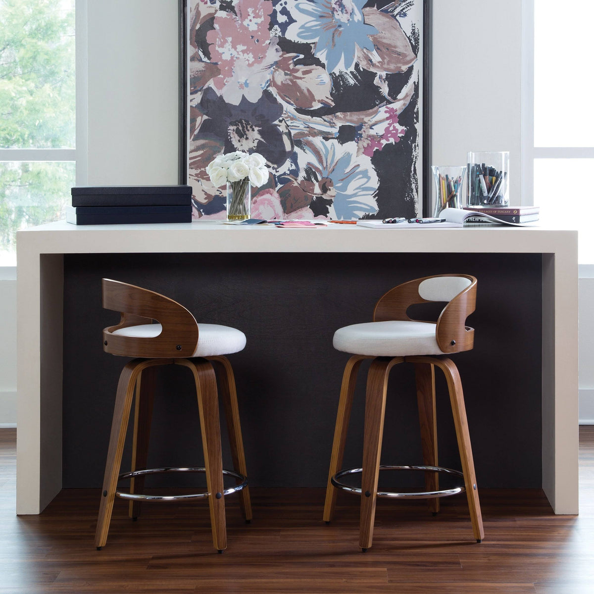 Beige Bentwood Swivel Stool P791744