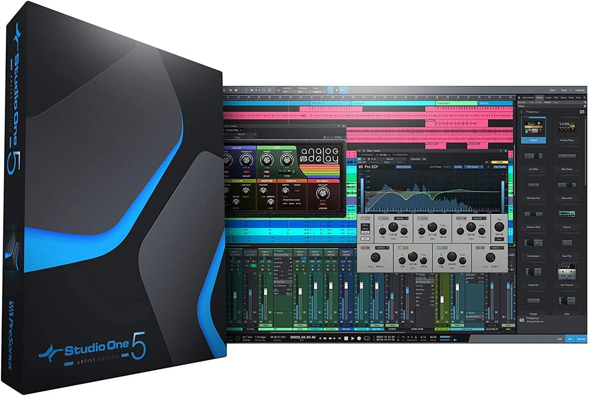 2x4 USB Audio/MIDI Interface with Studio One 5 Artist Software Pack with CR3-X Pair Studio Monitors and 1/4” Instrument Cables Q274