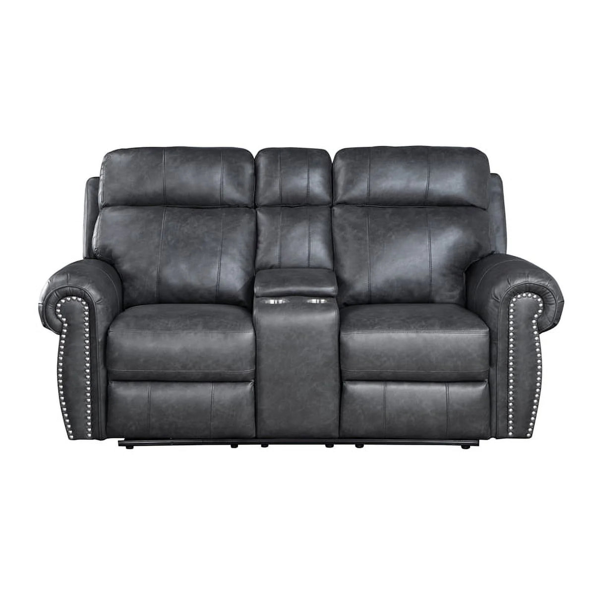 Gray Faux Leather Double Reclining Love Seat S80074