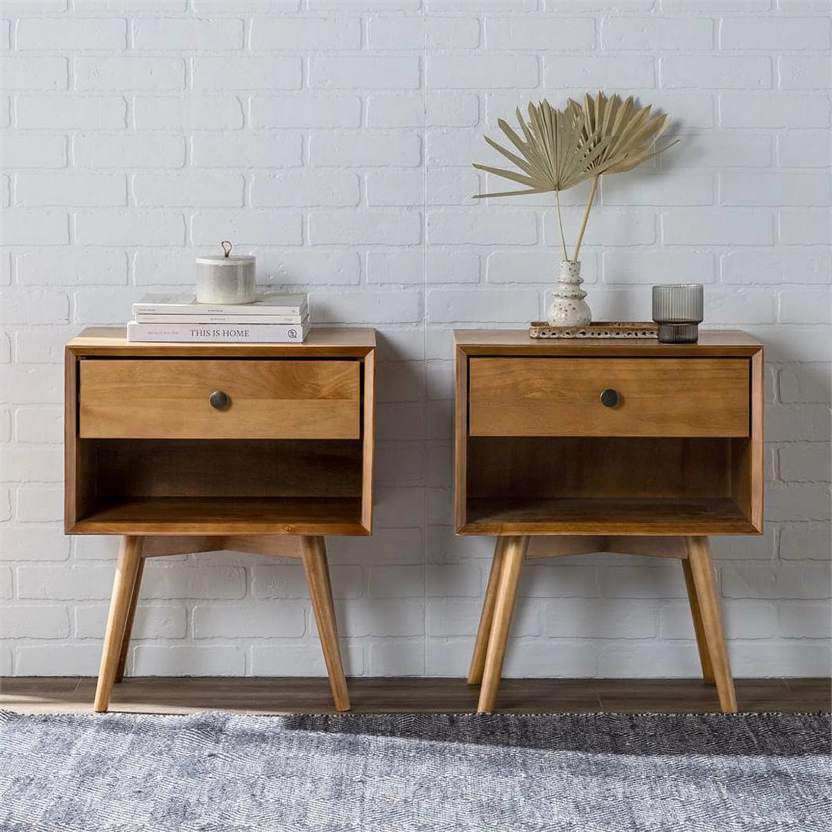 2-Piece Solid Pine Wood Nightstand K736426