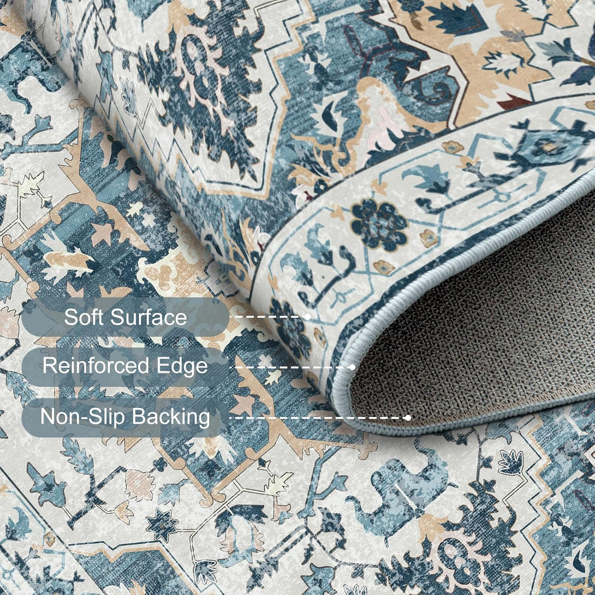8x10 Blue Non Slip Low Pile Area Rug I19498