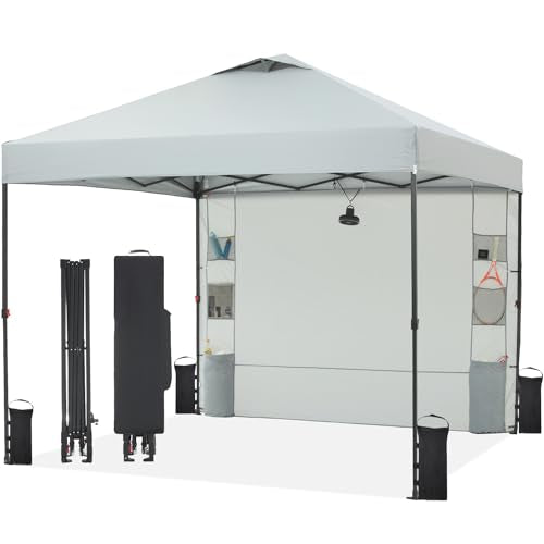 10'x10' Pop Up Canopy Tent with 1 Sidewall and 6 Pockets, White O9971