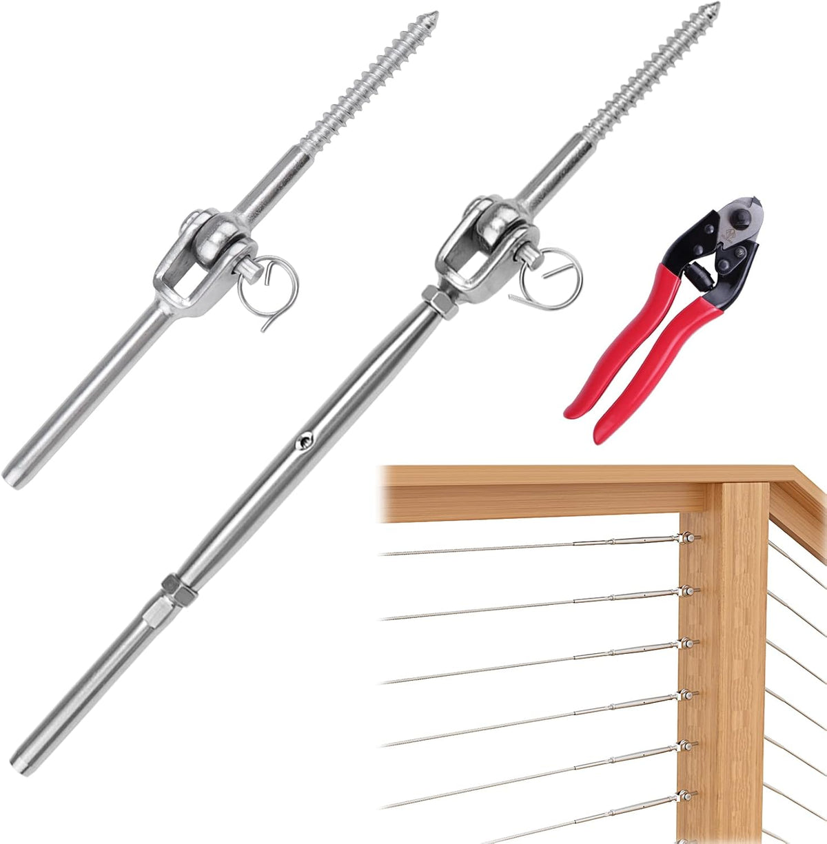 20 Set Cable Railing Kit 1/8 T316 Stainless Steel Turnbuckle Hardware W605825