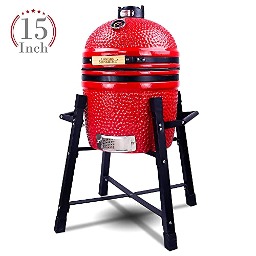 15" Ceramic Charcoal BBQ Grill and Smoker with Stainless Steel Grates V275733