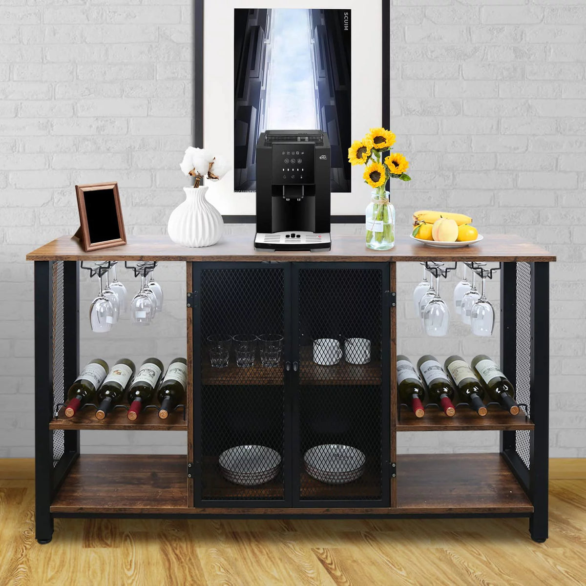 55inch Industrial Wine Bar Cabinet with Wine Rack W111659