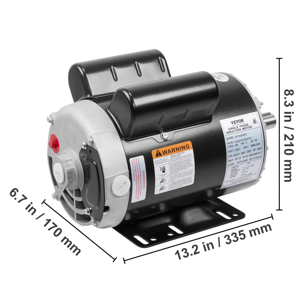 5HP 230V 22 Amps 3450RPM Air Compressor Electric Motor U901