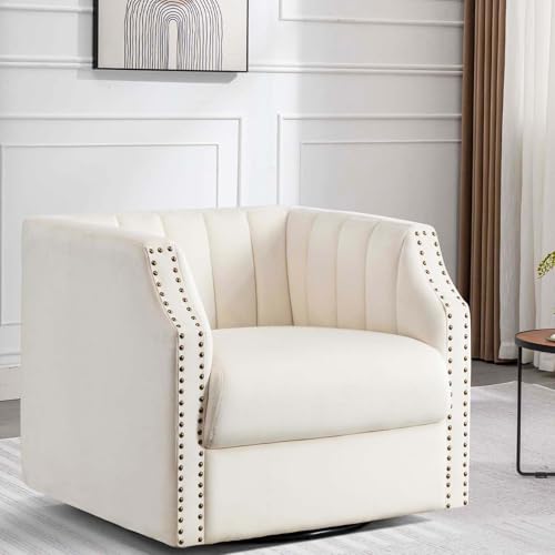 Swivel Barrel Chair Set of 2 Upholstered with Brass Rivets O8139