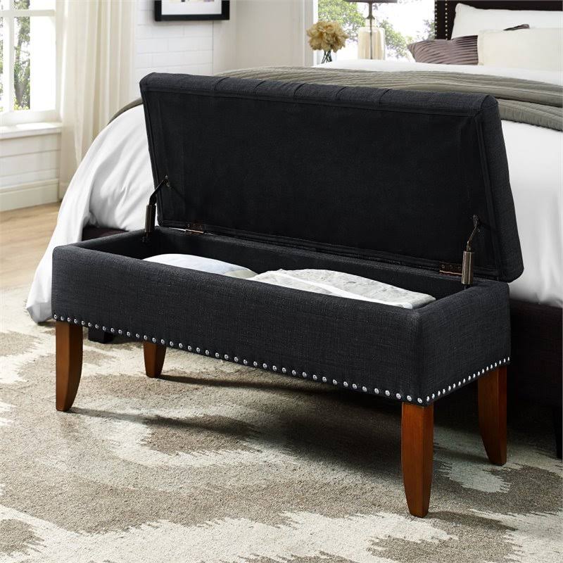 Tufted Storage Bench in Charcoal Black L1182