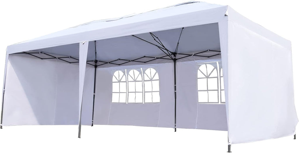 10' x 20' Pop Up Canopy Tent with 4 Removable Sidewalls and Carry Bag, White G969508