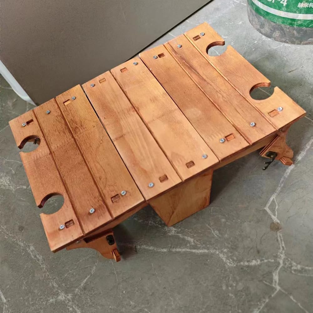 Wooden Folding Picnic Basket Table with Wine Glass Holder M449