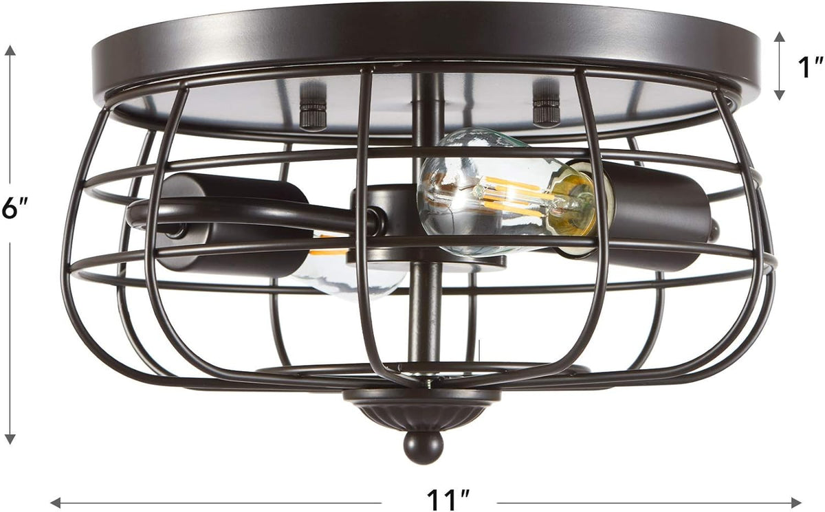 2-Light Industrial Flush Mount Ceiling Light Fixture M38910