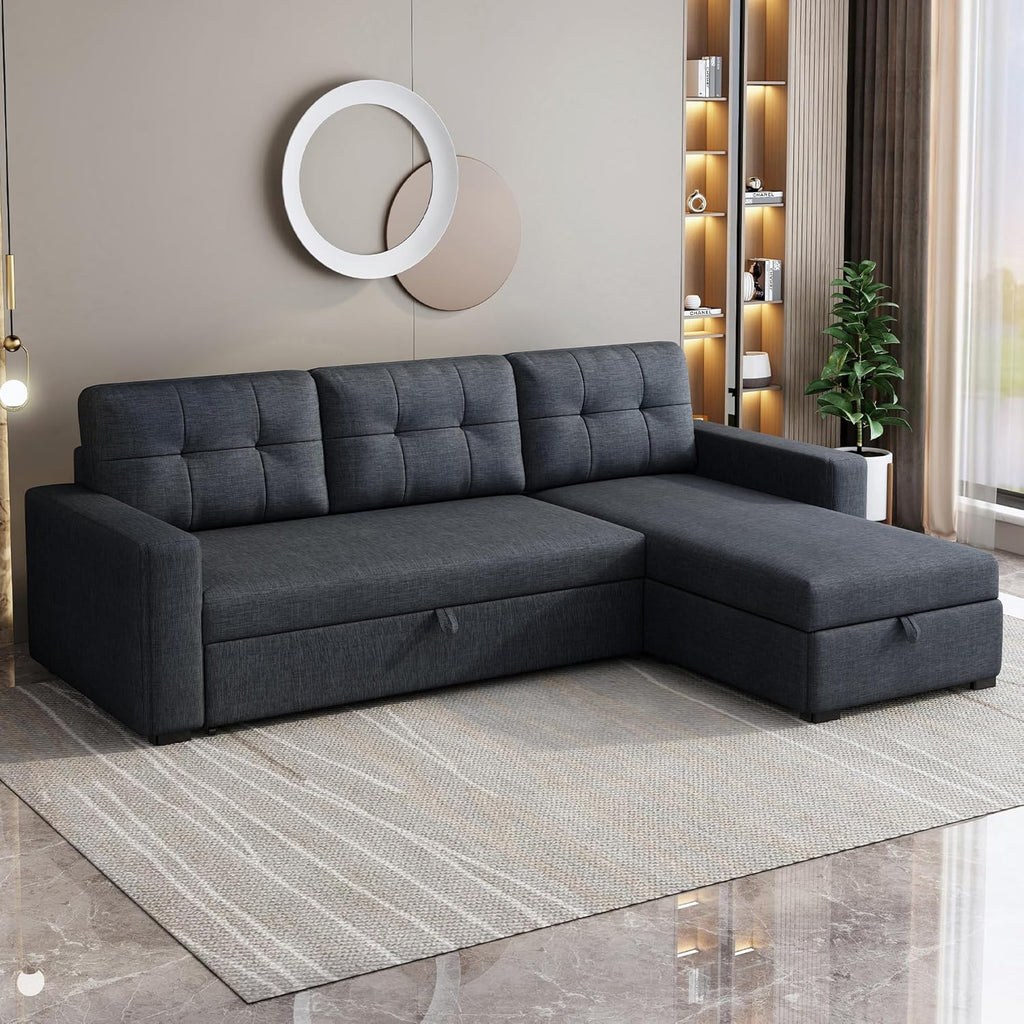 Dark Grey L Shaped Sleeper Sofa with Pull Out Bed and Storage R83659