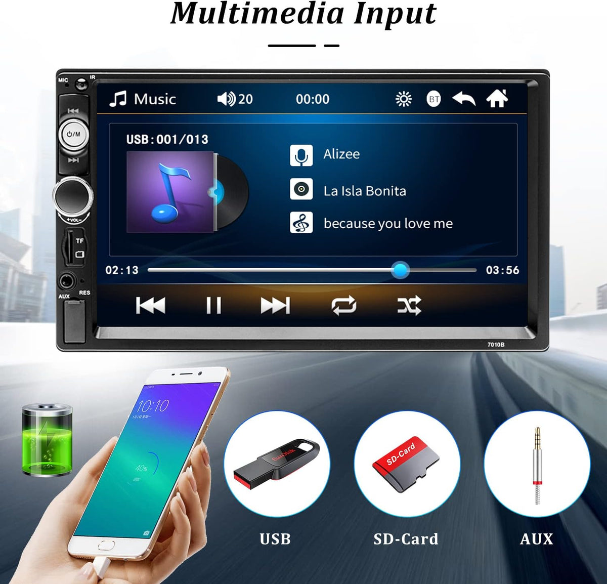 7 Inch Double Din Car Stereo with Bluetooth Touch Screen Car Radio MP5 Player B30608