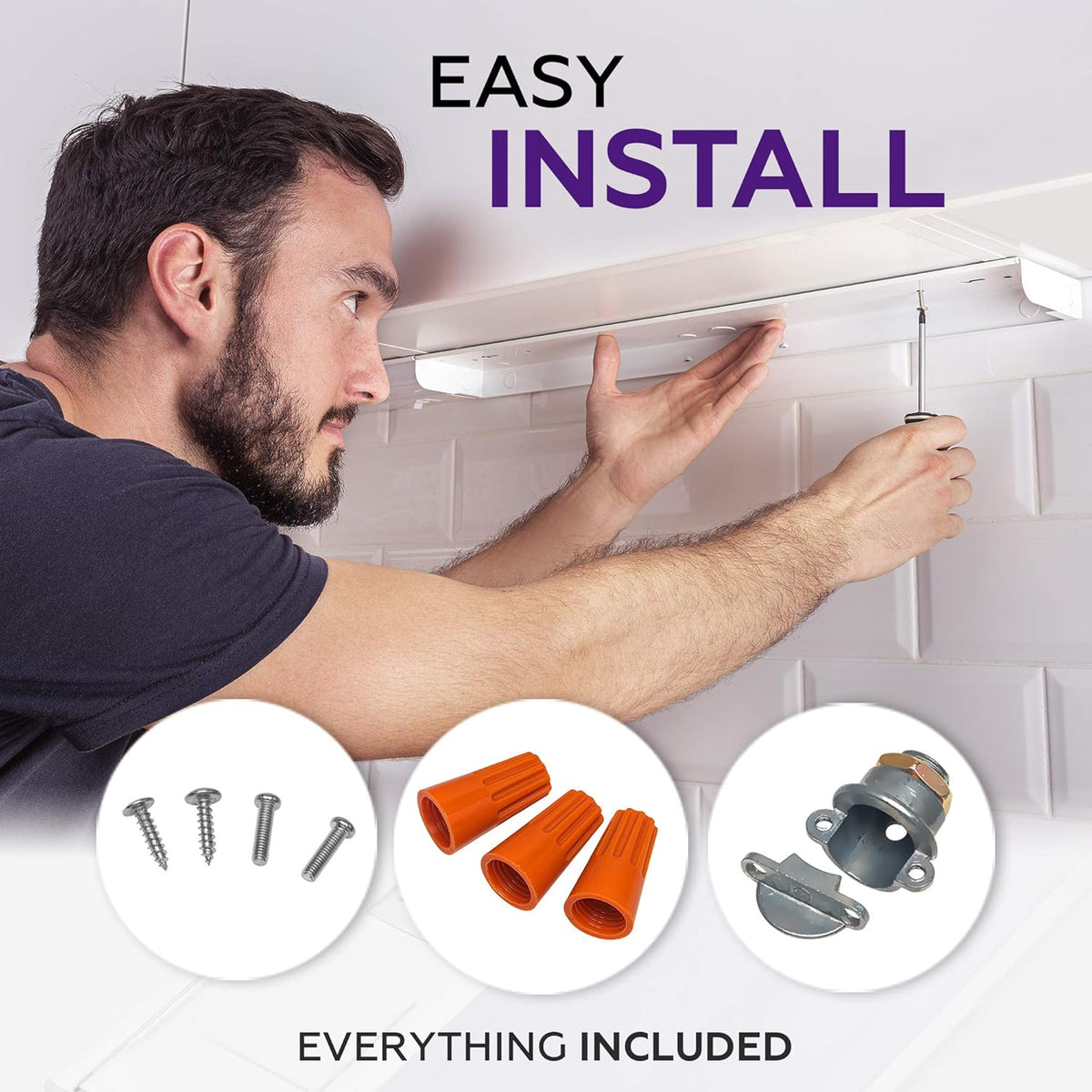 24" Hardwired LED Under Cabinet Task Lighting, Dimmable, 5000K, Metal Base, Pack of 2 E269831