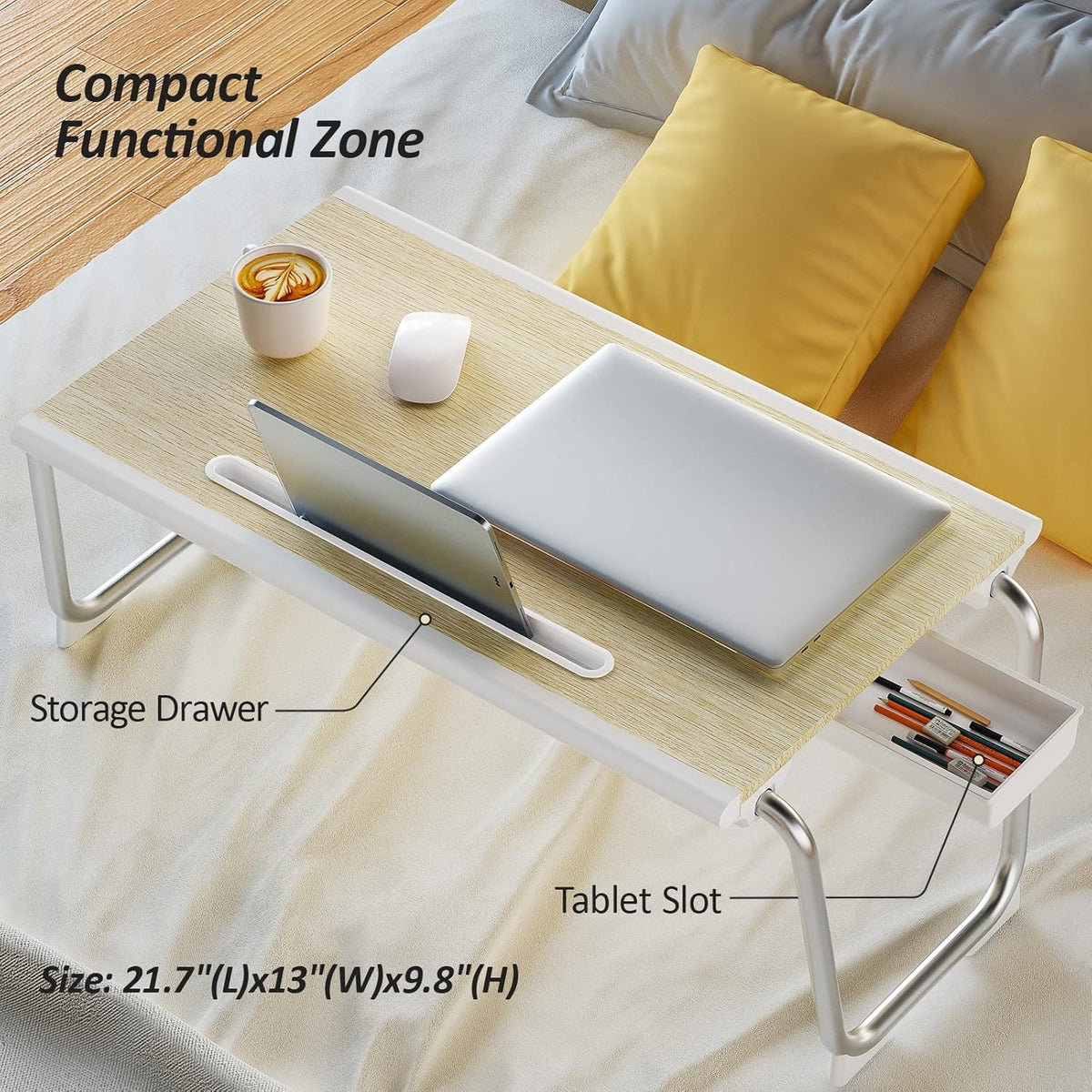 Foldable Laptop Bed Desk with Storage Drawer, Tablet Slot, 21.7x13x9.8 Inches, Pack of 2 N646