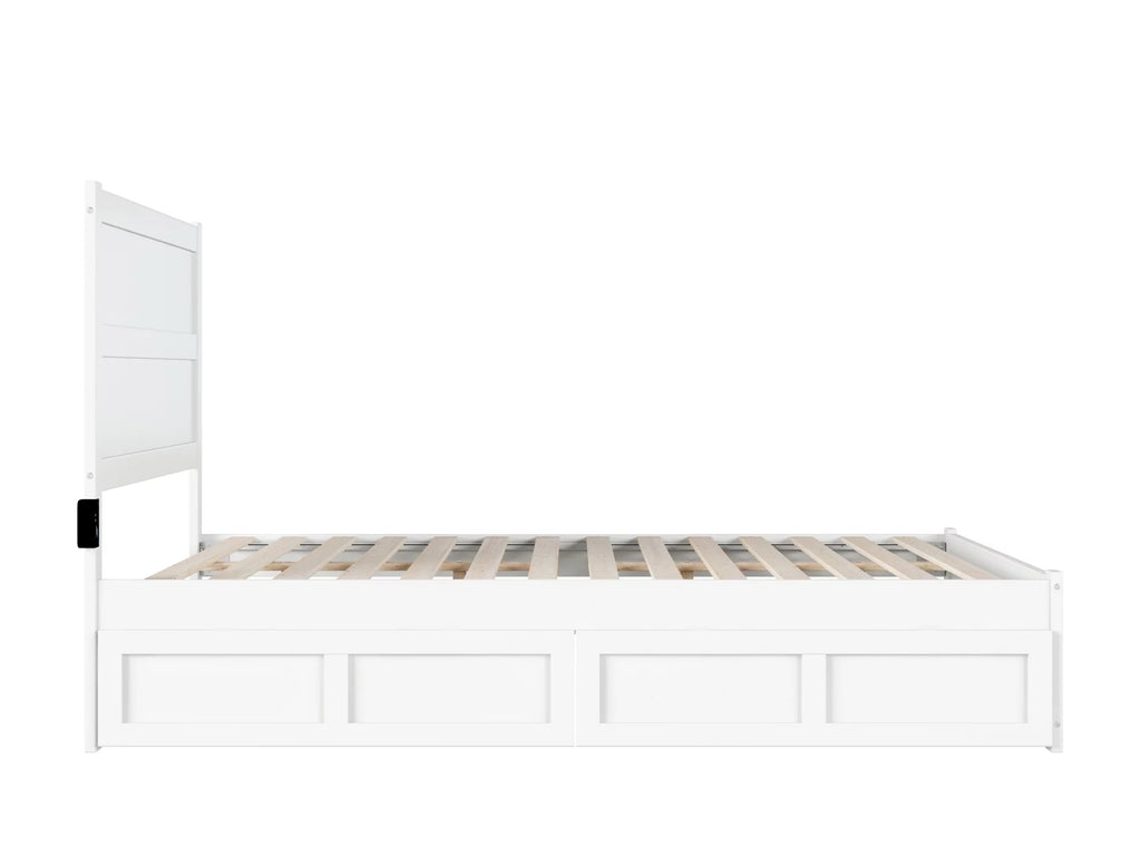 Queen Wood Platform Bed with Headboard Footboard & 2 Storage Drawers, White H462124