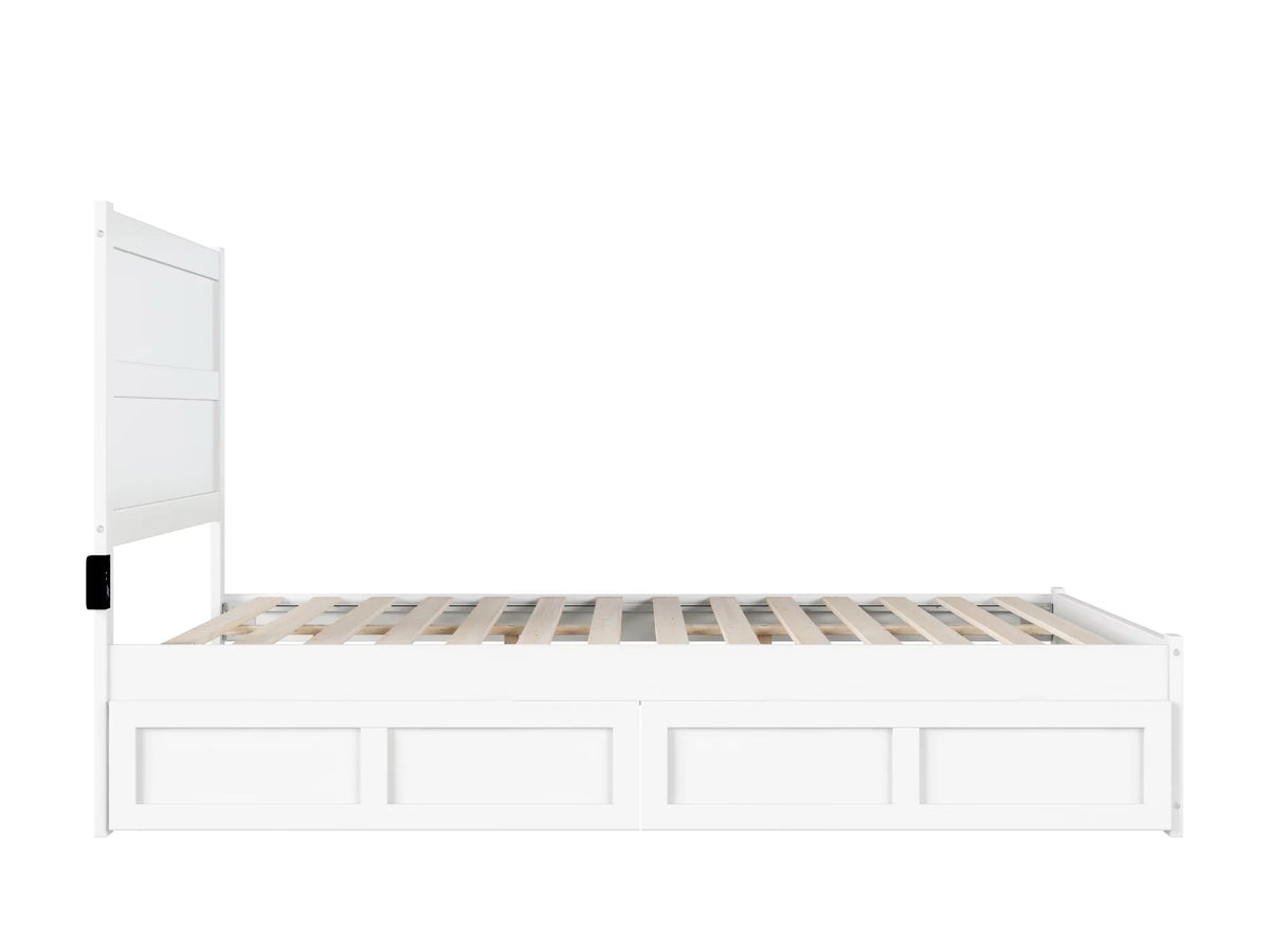 Queen Wood Platform Bed with Headboard Footboard & 2 Storage Drawers, White H462124