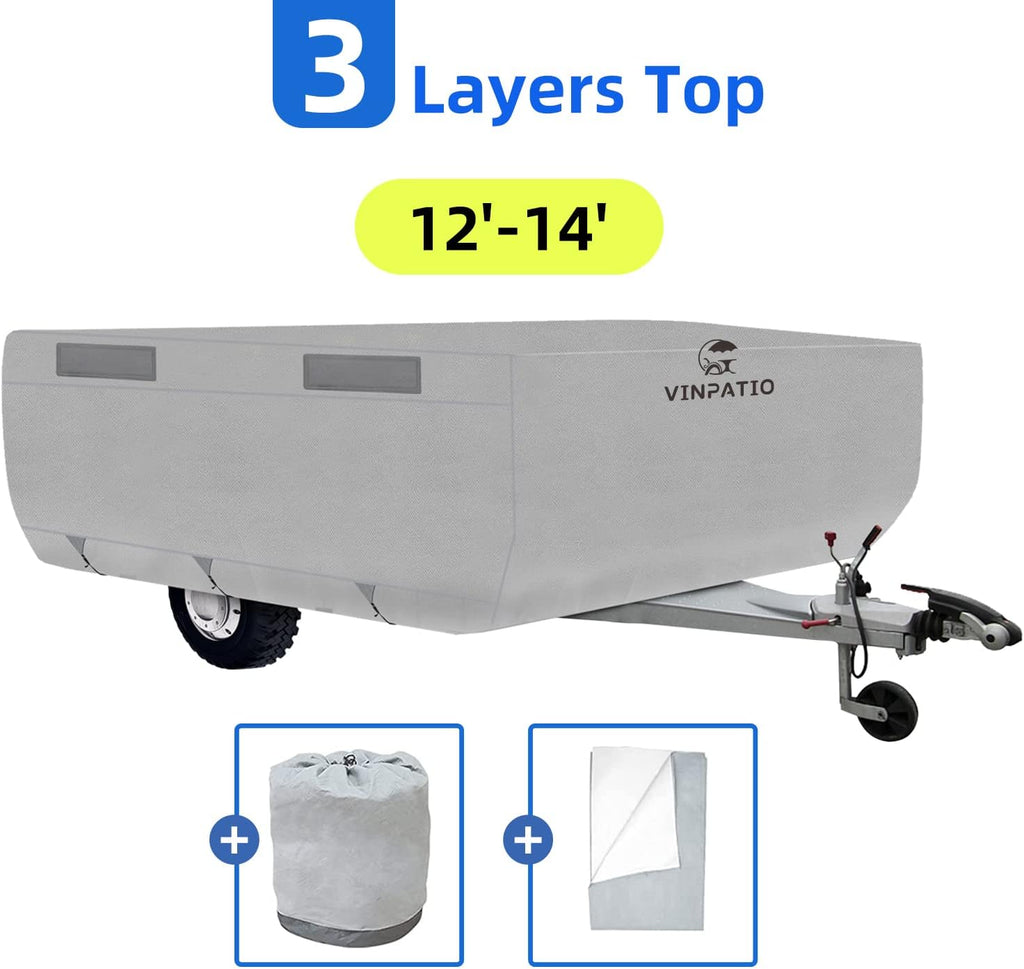 3 Layers Polypropylene Pop Up Camper Cover Fits 8' - 10' Trailers, Grey K630