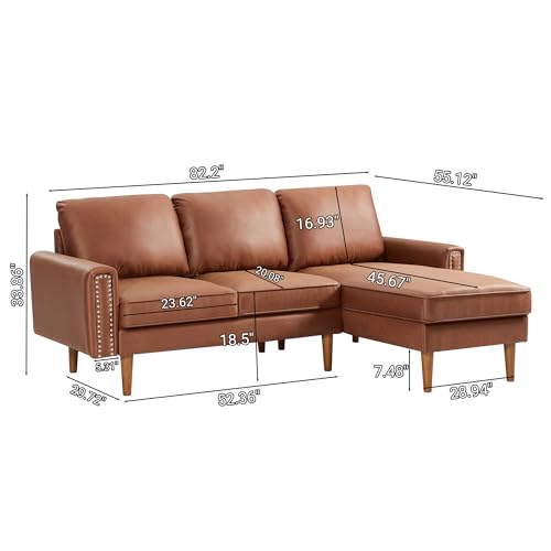 Brown Suede Fabric Convertible Sectional Sofa with Reversible Chaise K854