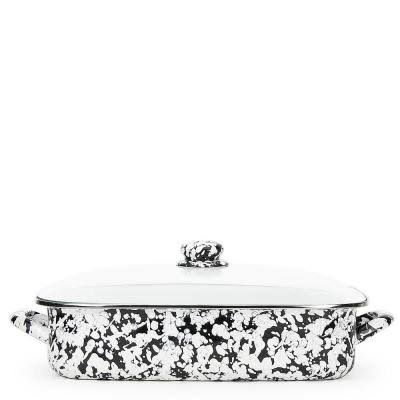 10.5 qt. Black Swirl Enamelware Roasting Pan with Lid H6789