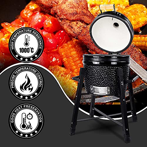 15" Ceramic Charcoal BBQ Grill and Smoker with Stainless Steel Grates V275733
