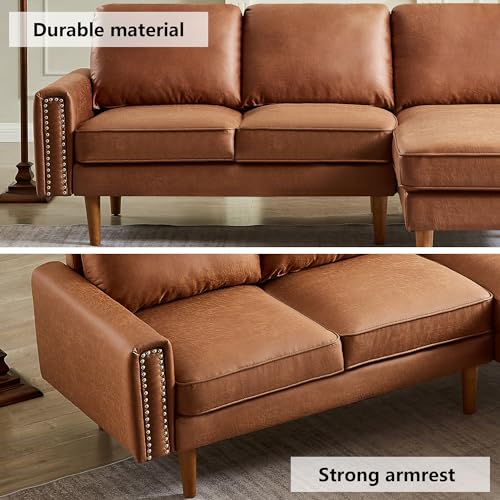 Brown Suede Fabric Convertible Sectional Sofa with Reversible Chaise K854
