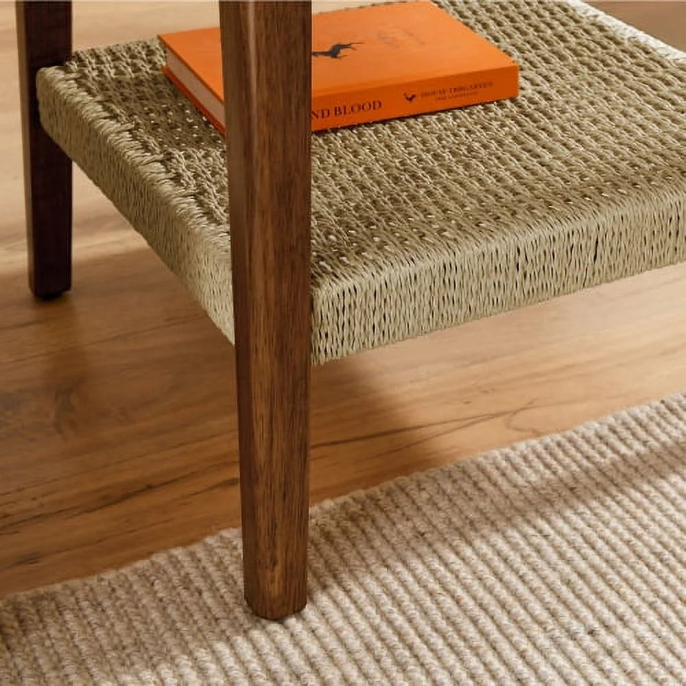 23" Mid-Century Side Table with Woven Shelf X466
