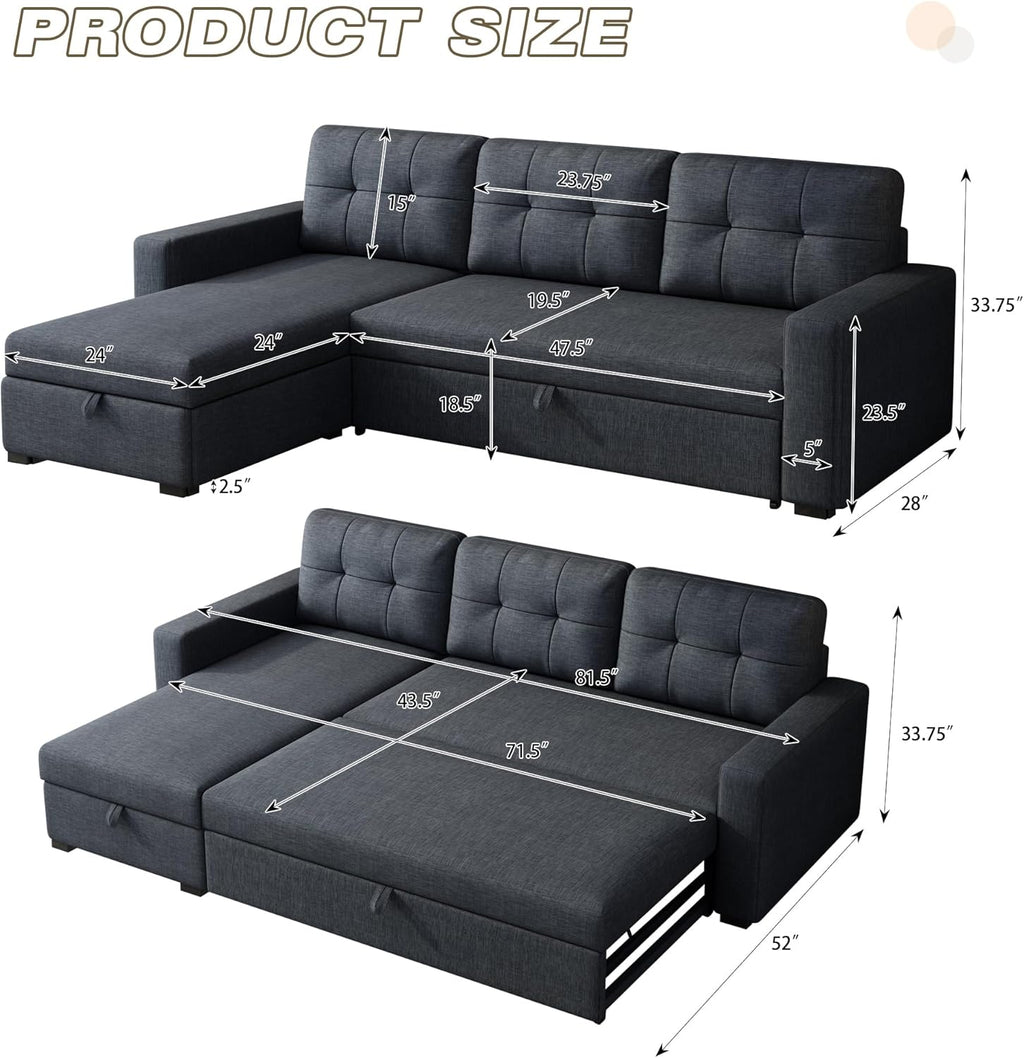 Dark Grey L Shaped Sleeper Sofa with Pull Out Bed and Storage R83659