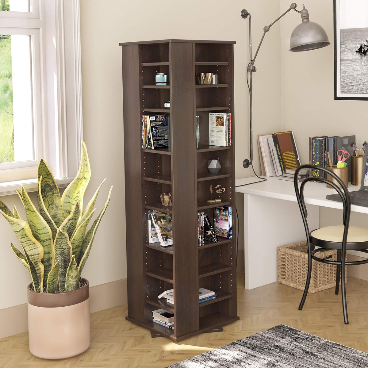 Espresso Four-Sided Spinning Tower Storage Cabinet S86228