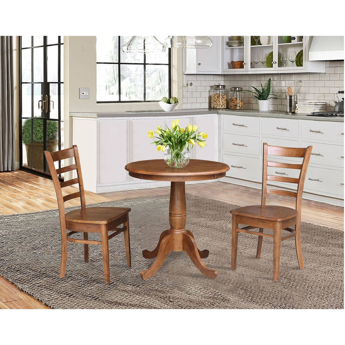 Distressed Oak 3 Piece Pedestal Table Set F475