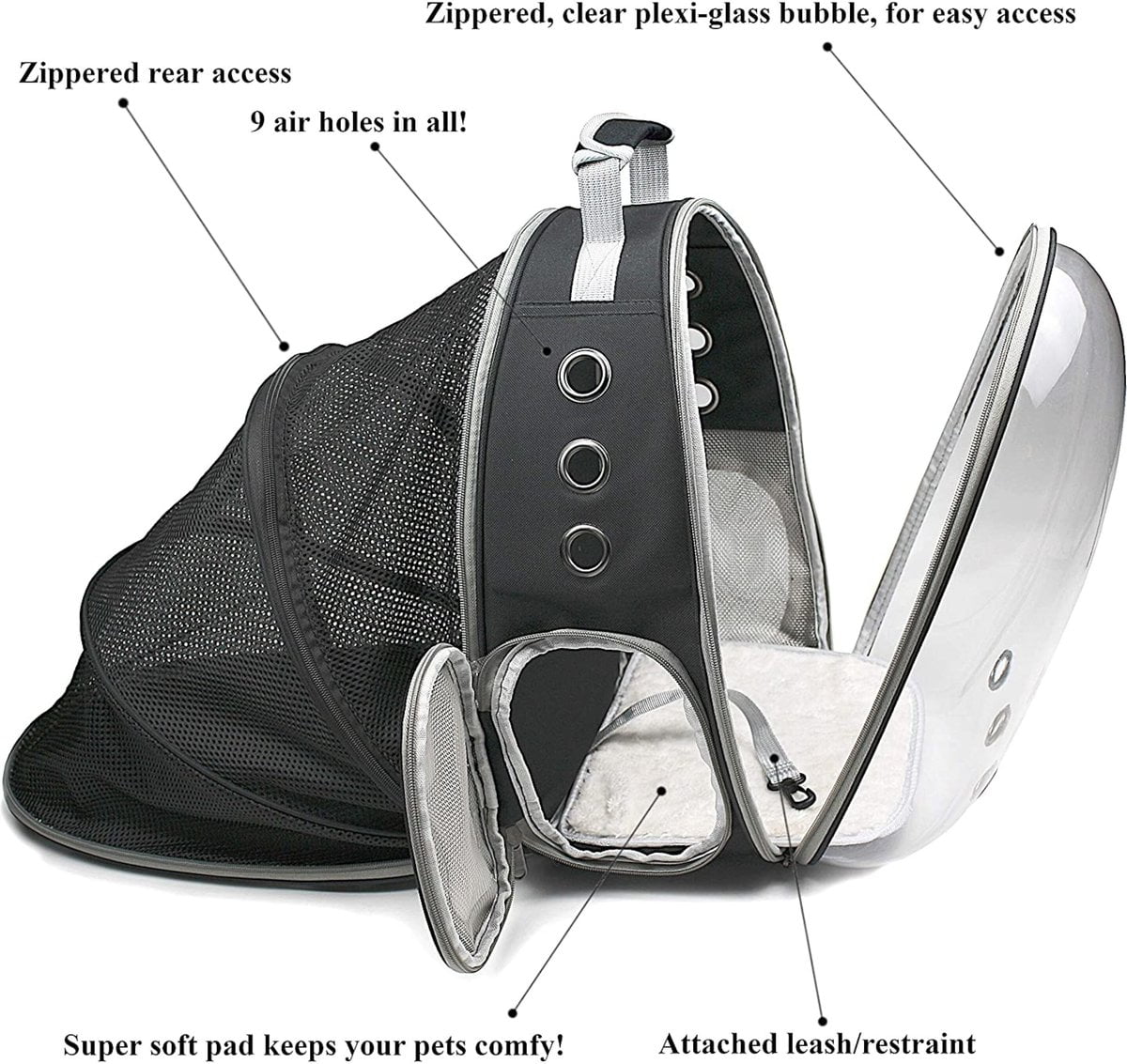 Black Expandable Cat Carrier Bubble Backpack L796