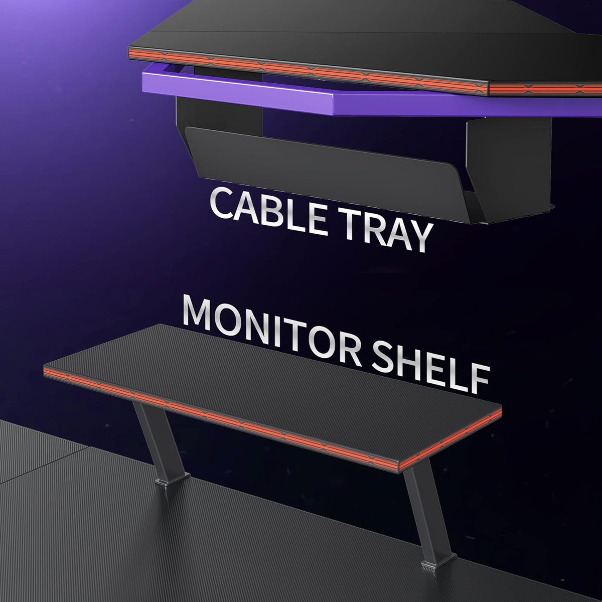 L Shaped Gaming Desk 53 inch Carbon Fiber Surface with Cable Tray E272133