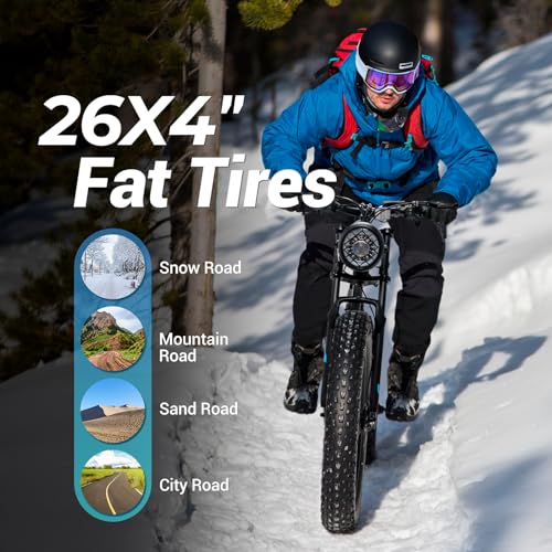 26" x 4.0 Fat Tire Electric Bike, 1000W Peak 1500W 48V 15.6Ah Lithium Battery, 35MPH, 21-Speed Z985409