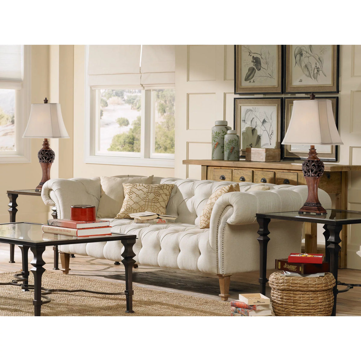 Set of 2 Bronze Cream Table Lamps G7976