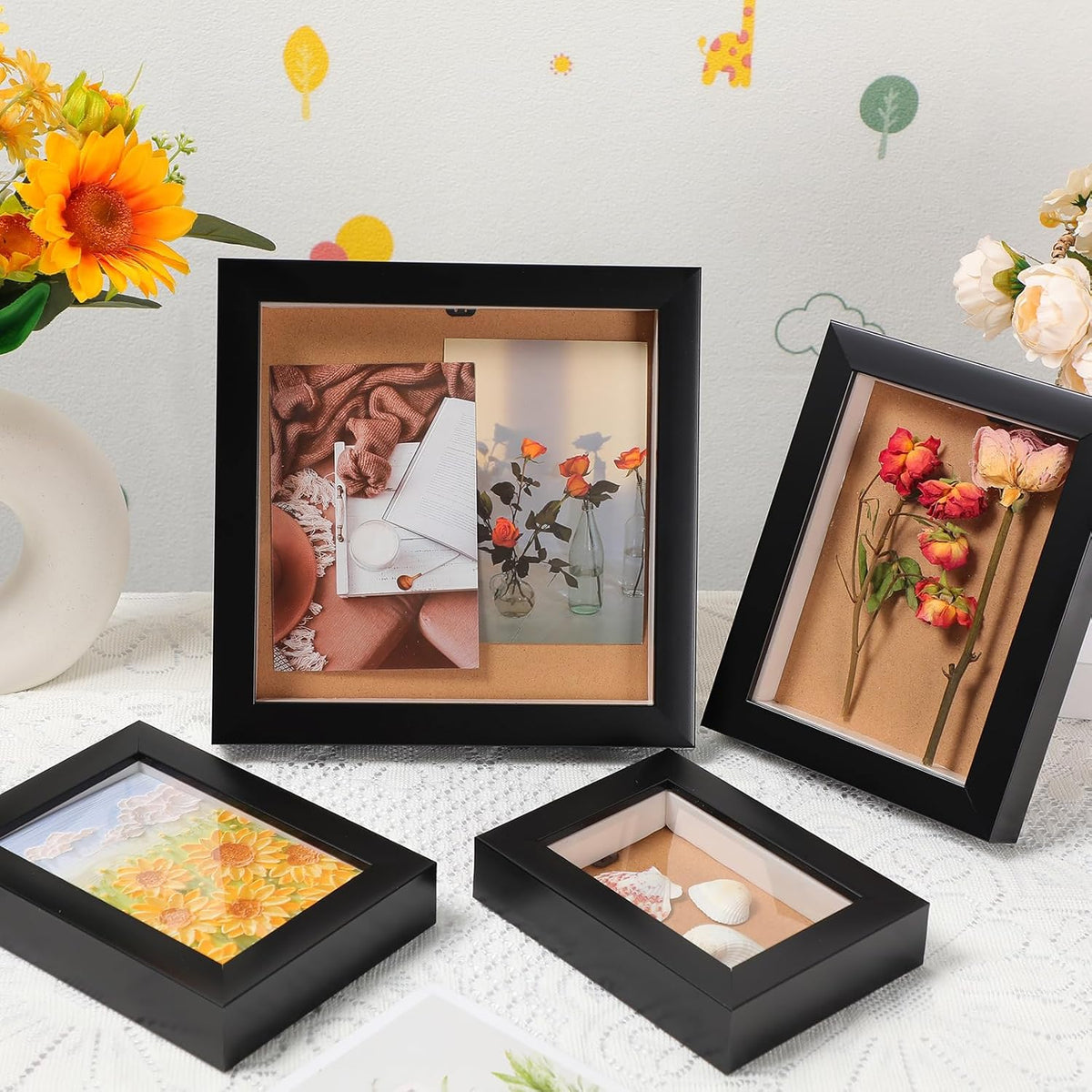 6 Pcs Black Wood Shadow Box Frame Set J38167